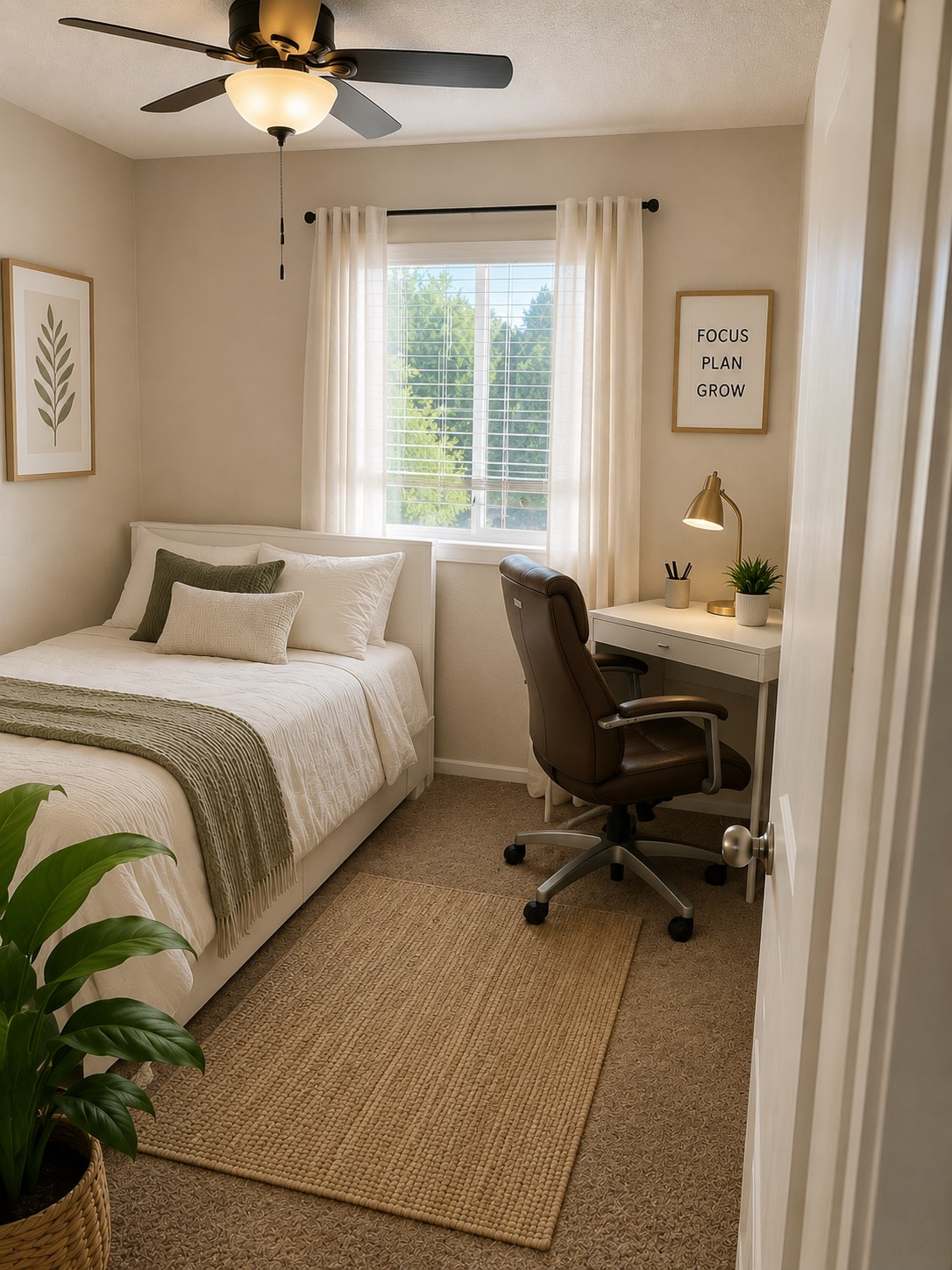 2401 Manor Road, Unit 218 Austin, TX 78722 - Photo 14 of 15 a bedroom with a bed and a desk