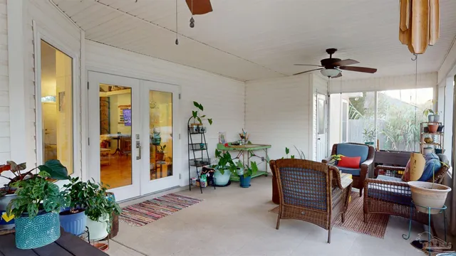 a view of a backyard with a tree