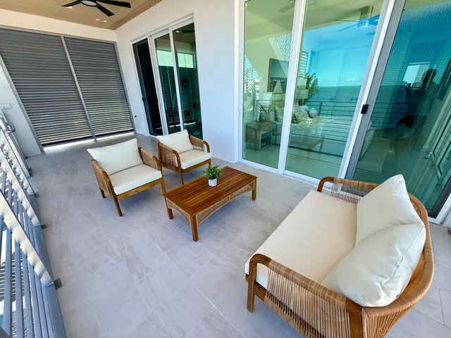 a view of a terrace with a bench