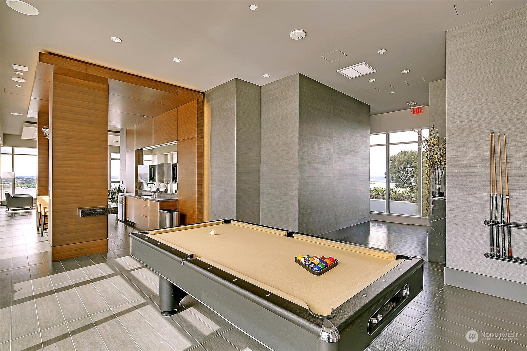 583 Battery Street, Unit 1601N Seattle, WA 98121 - Photo 26 of 27 a room with pool table and windows
