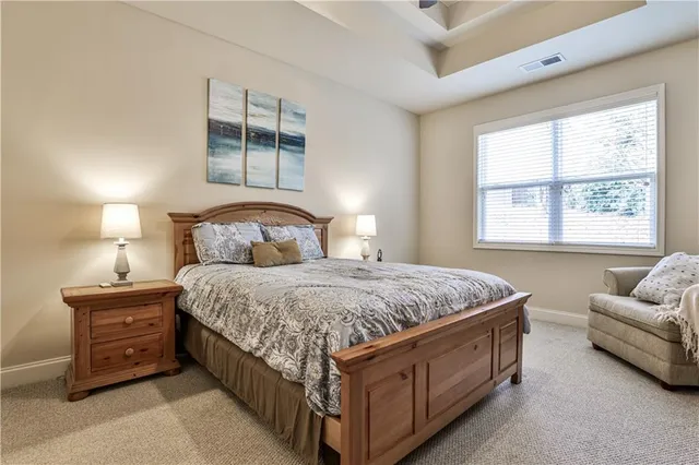 a bedroom with a bed a couch and dresser