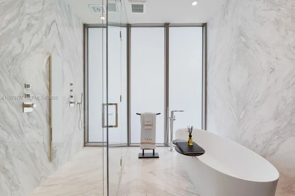 a bathroom with shower