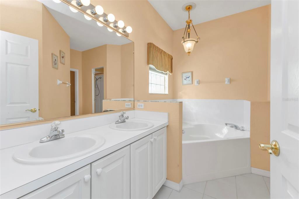 24088 Buckingham Way Punta Gorda, FL 33980 - Photo 10 of 37 a bathroom with a sink double vanity granite tub shower and a mirror