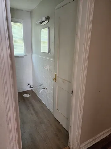 a bathroom with a bathtub