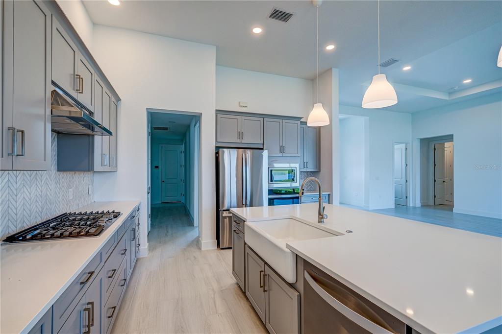 8218 Nevis Run Lakewood Ranch, FL 34202 - Photo 14 of 48 a kitchen with kitchen island a sink stainless steel appliances and cabinets