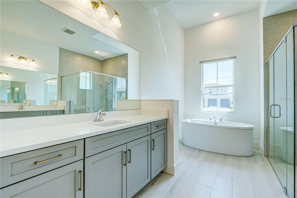 8218 Nevis Run Lakewood Ranch, FL 34202 - Photo 21 of 48 a bathroom with a granite countertop sink mirror and bathtub