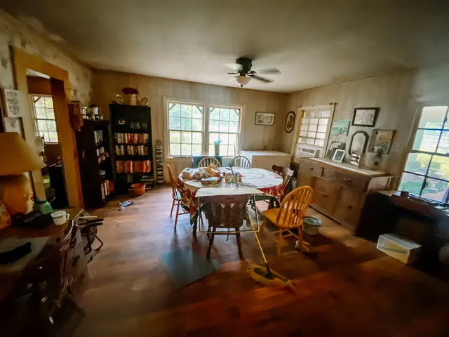 a view of a house with a tree in the yard