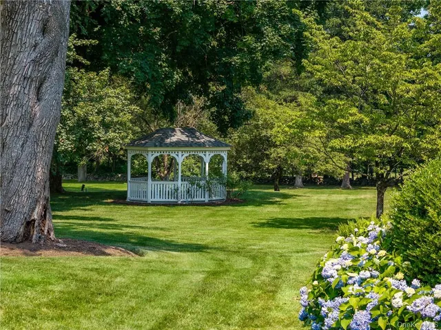a view of a house with a yard plants and large tree
