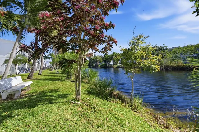 a view of a garden with a lake