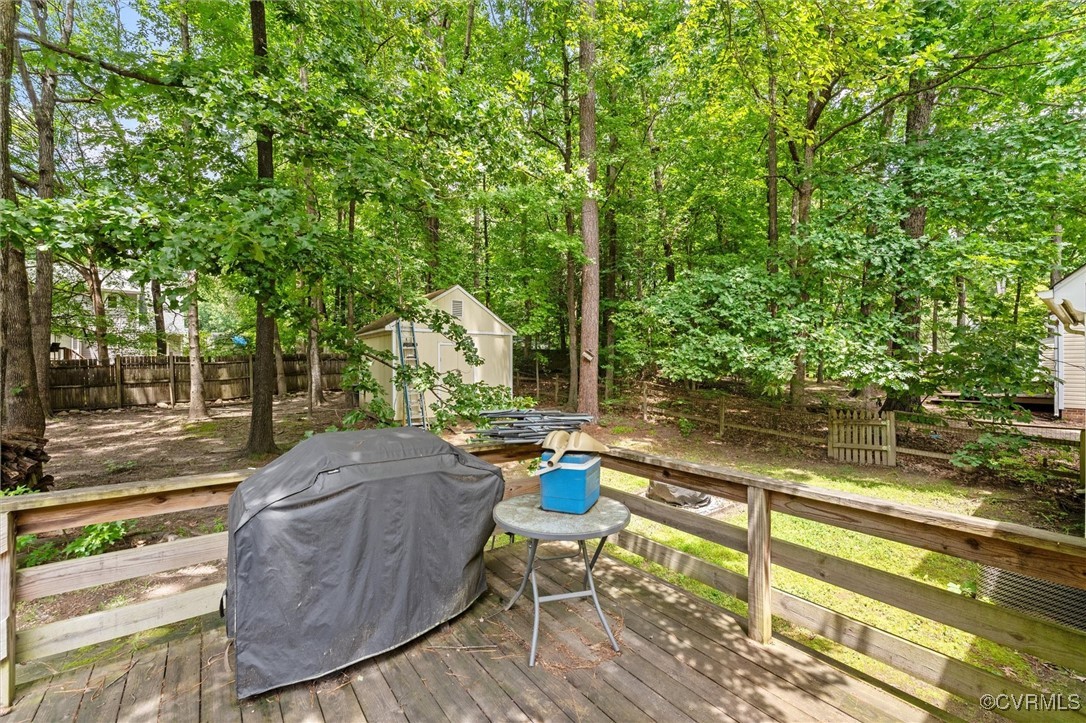7306 Full Rack Drive Midlothian, VA 23112 - Photo 30 of 32 Wooden deck with area for grilling, a storage unit