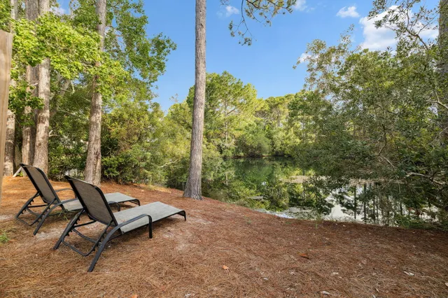 a view of a bench in a backyard