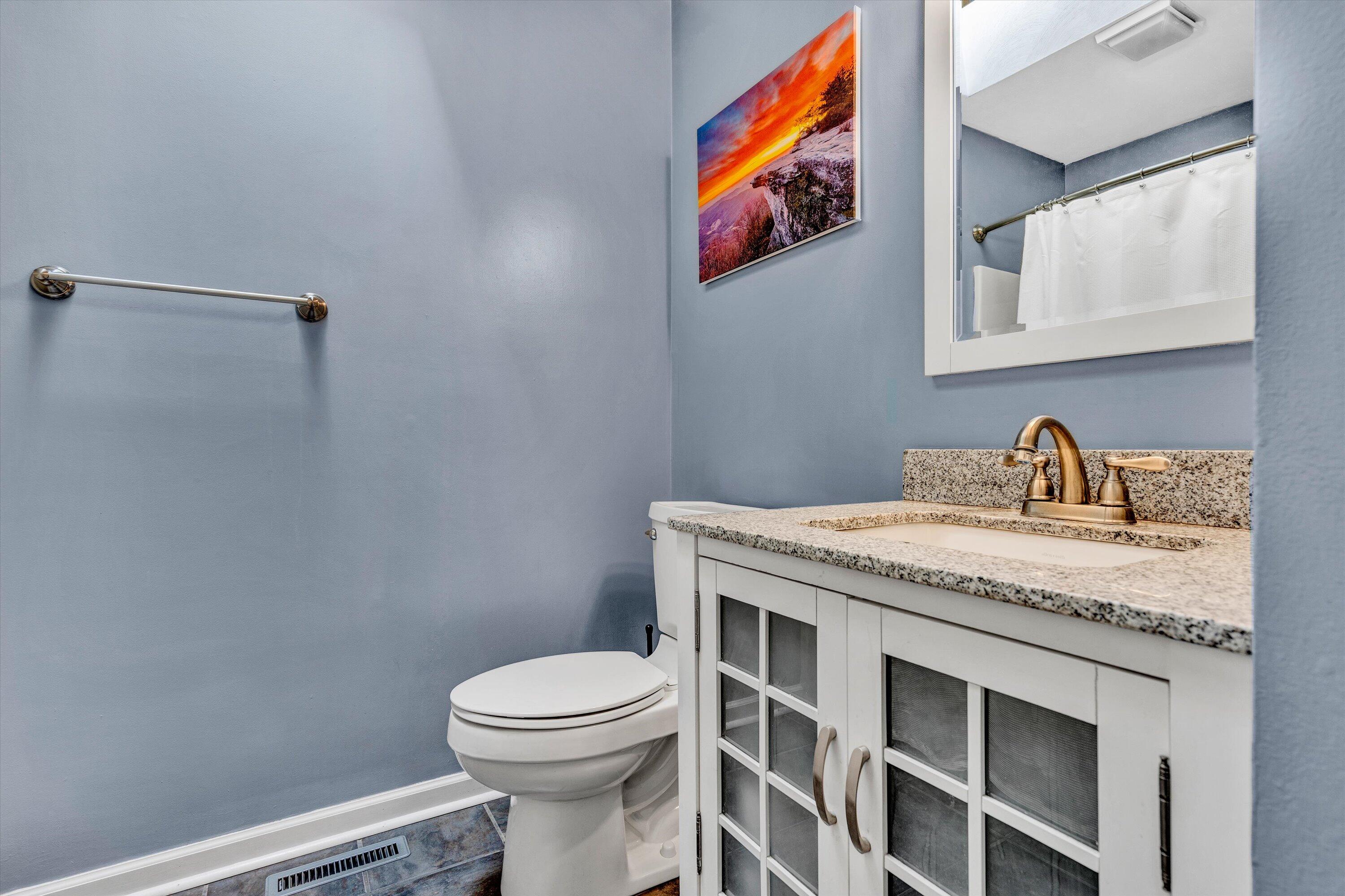 164 Deer Track Cloverdale, VA 24077 - Photo 19 of 28 a bathroom with a granite countertop sink mirror vanity and toilet