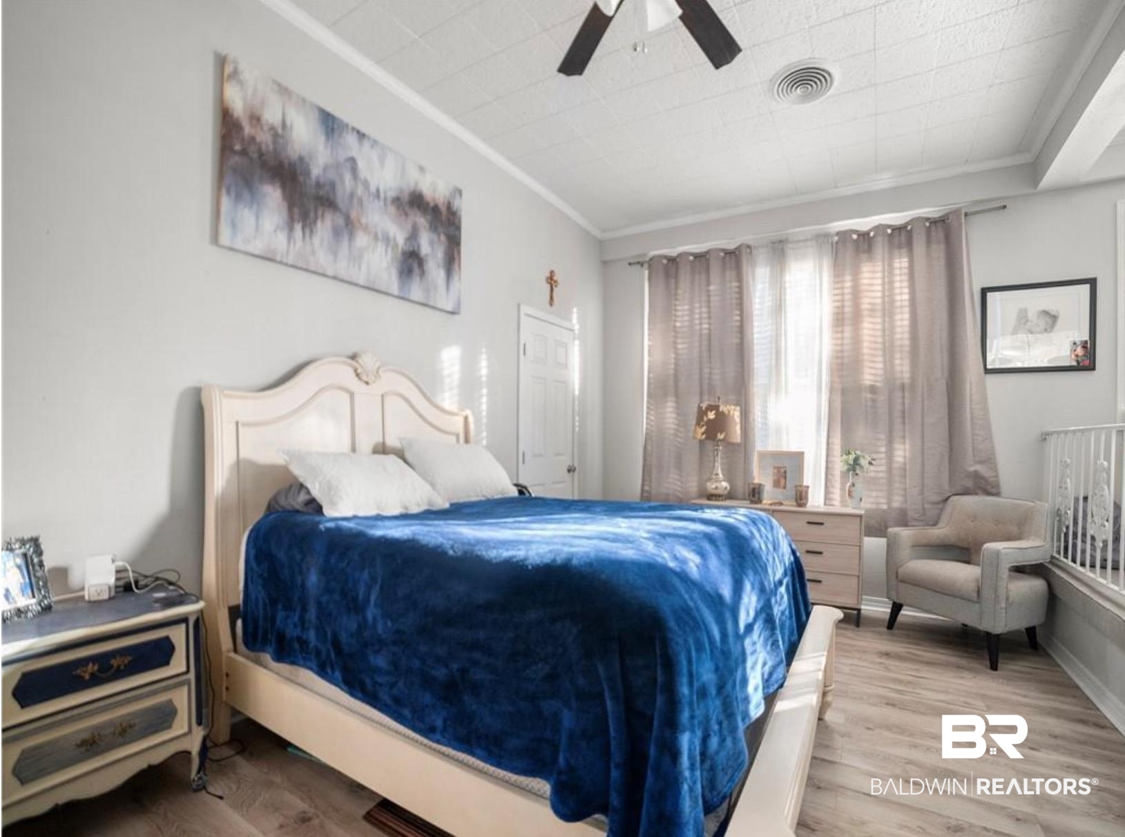 1420 Vega Drive Mobile, AL 36693 - Photo 7 of 18 Bedroom with wood finished floors, crown molding, and ceiling fan