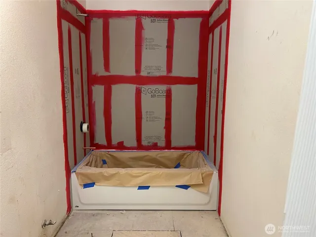 a bathroom with a window