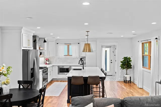 a living room with furniture potted plant and a window