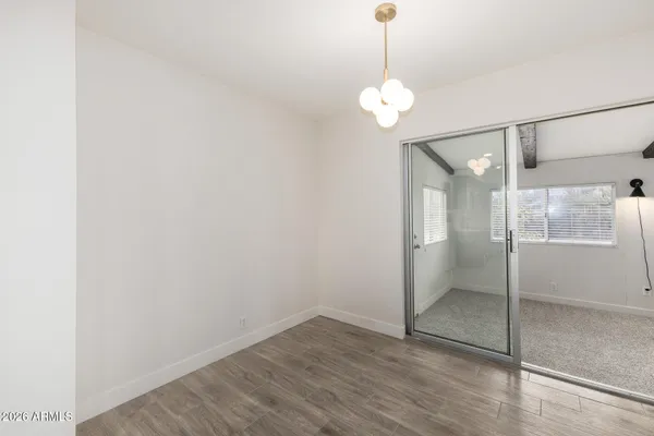 a view of a chandelier in a room