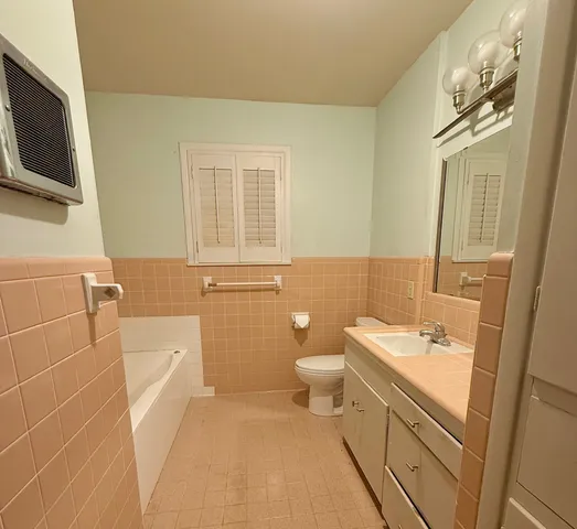 a bathroom with a sink a toilet and mirror