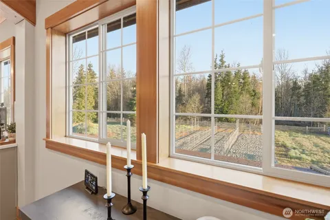 a view of a room with a large window