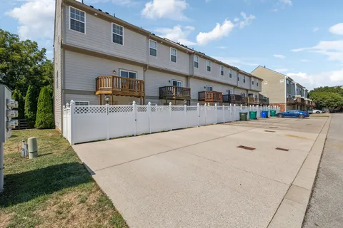 a view of a terrace with a mountain