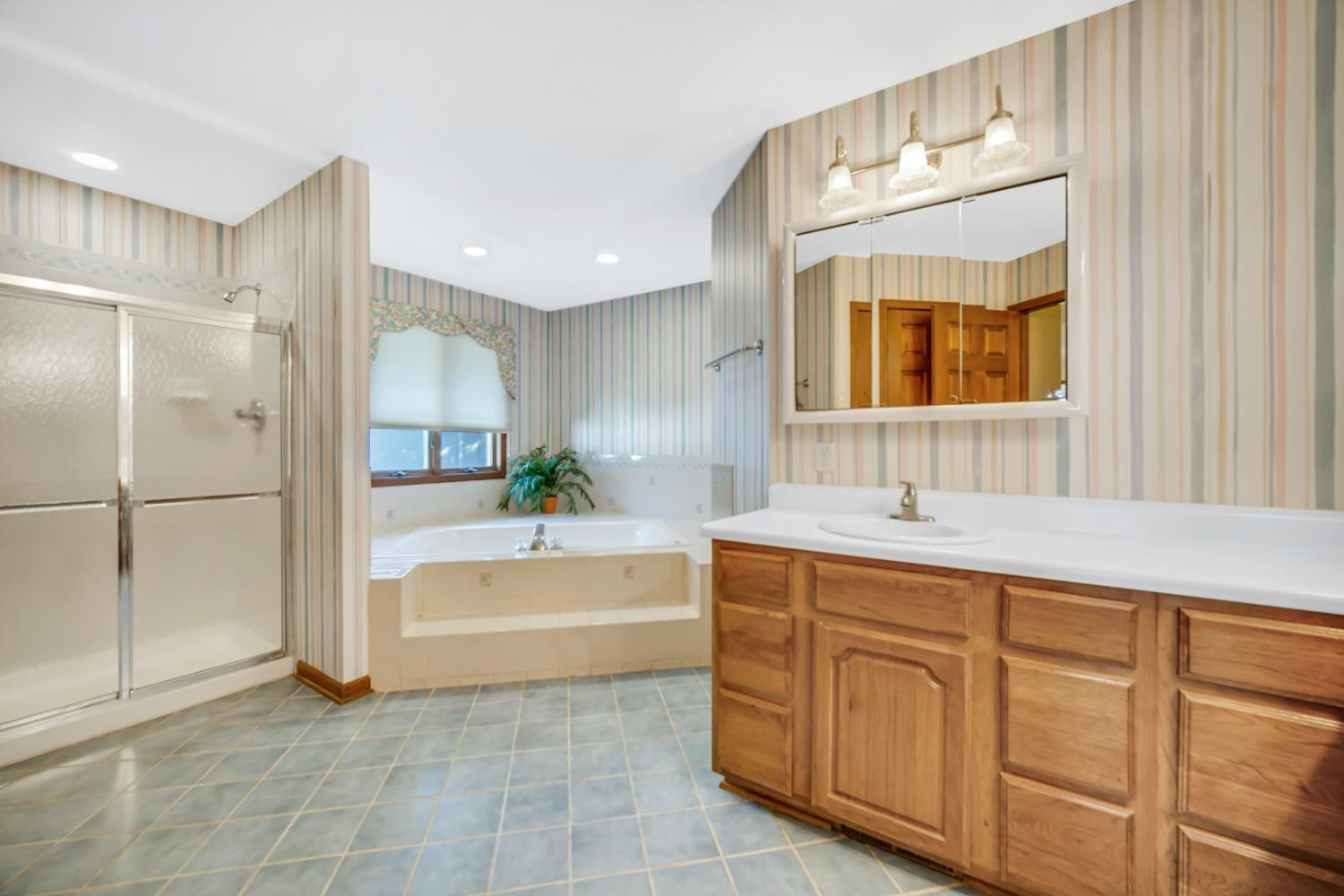8408 Castle Drive Munster, IN 46321 - Photo 18 of 28 a bathroom with a tub sink and mirror