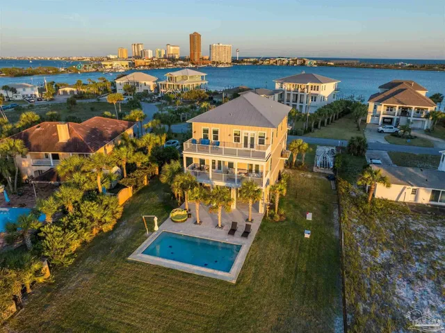 a view of a city with an ocean view