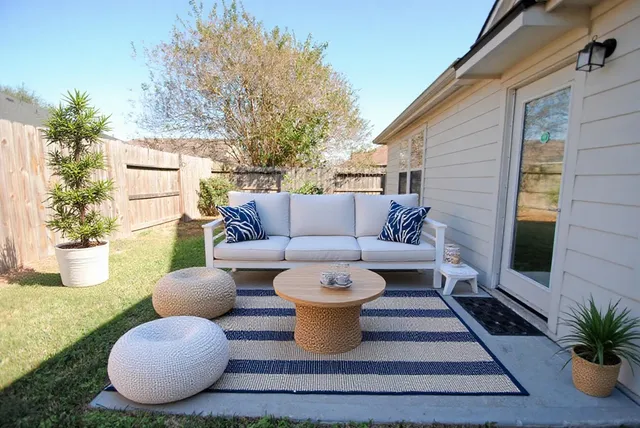 a view of outdoor space with seating area
