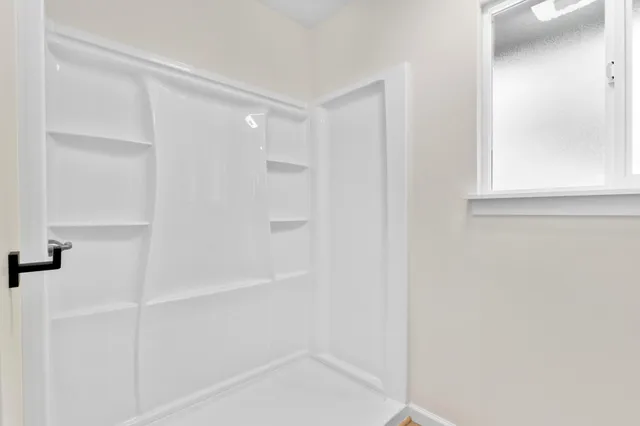 a bathroom with a bathtub