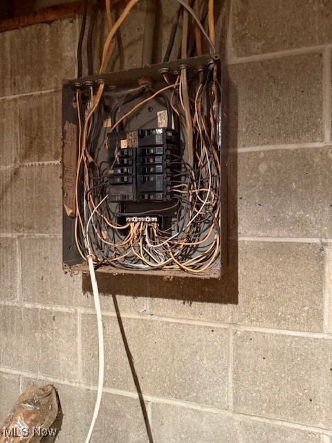 15639 Grove Road Southwest Port Washington, OH 43837 - Photo 31 of 31 Detailed view of electric panel and concrete block wall
