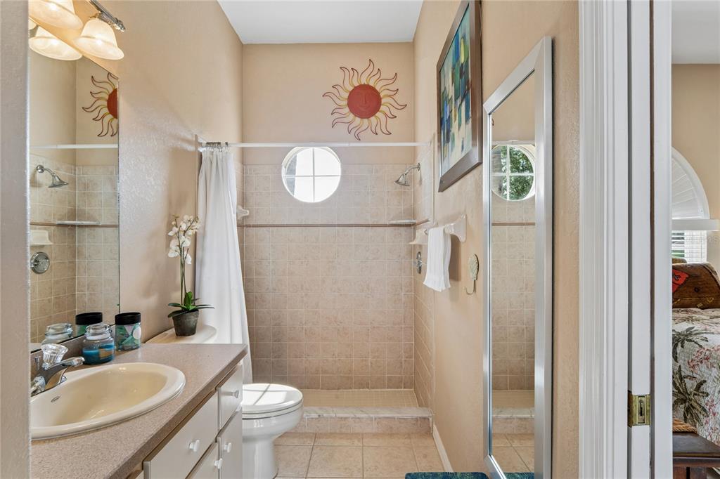 10120 Shortleaf Court Weeki Wachee, FL 34613 - Photo 62 of 95 a bathroom with a sink a toilet a mirror and shower
