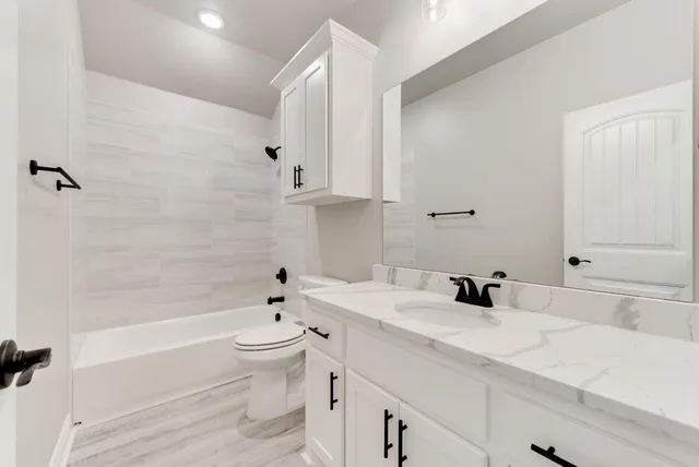 a bathroom with a sink a toilet and a bathtub