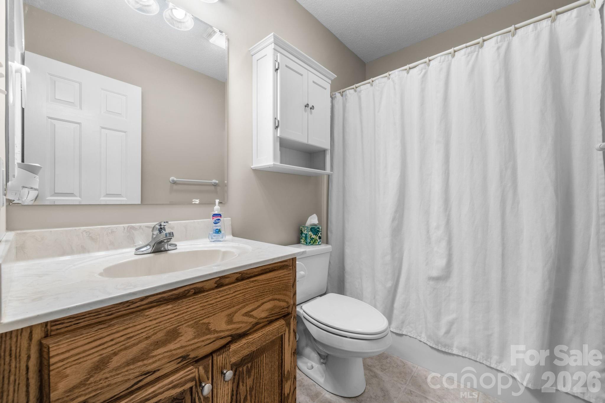 4967 Addison Lane Hickory, NC 28601 - Photo 18 of 43 a bathroom with a sink a toilet and shower curtain