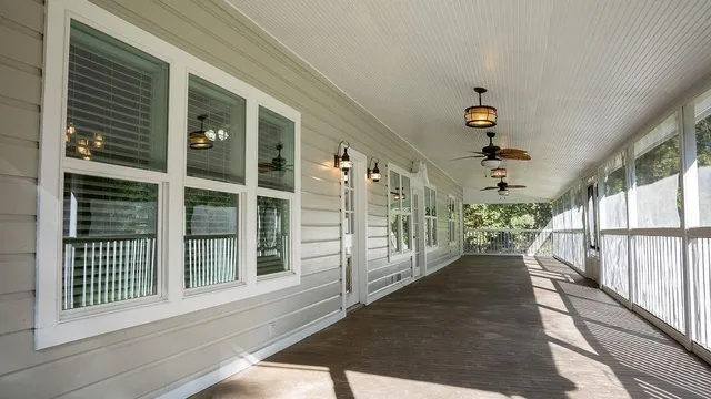 a view of a balcony with stairs