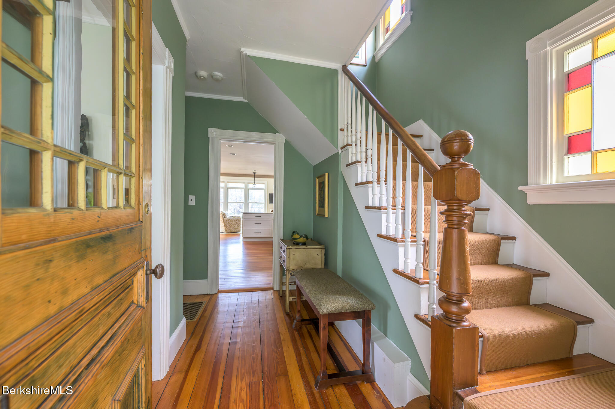 11 Sergeant Street Stockbridge, MA 01262 - Photo 7 of 52 a view of staircase with wooden floor and a chandelier