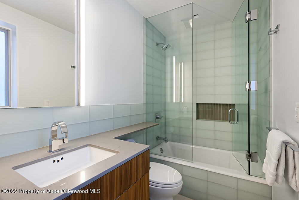 623 South Monarch Street, Unit C Aspen, CO 81611 - Photo 17 of 24 a bathroom with a sink toilet and shower