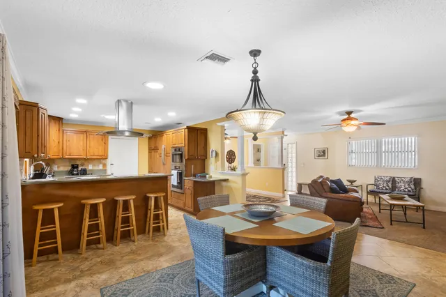 a view of a dining area with furniture