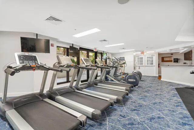 a view of a room with gym equipment