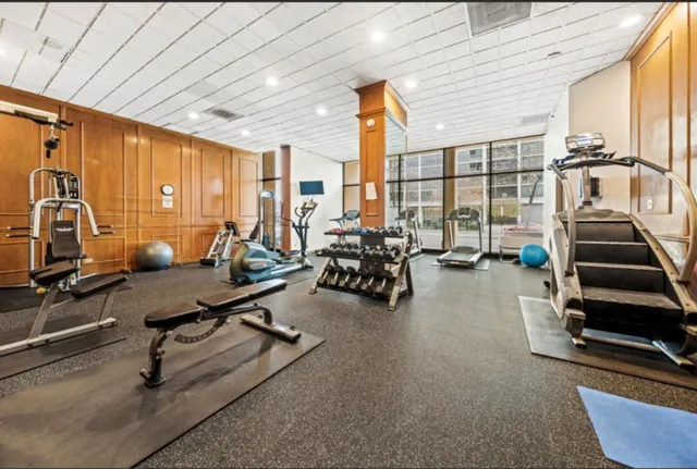 a view of a room with gym equipment