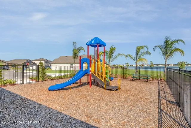 a view of a park with slide