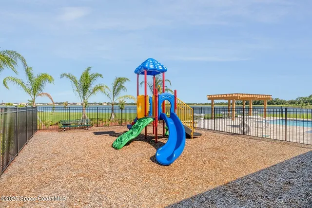 a view of a park with slide