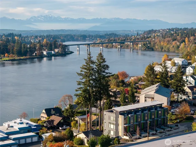 a view of a lake with houses