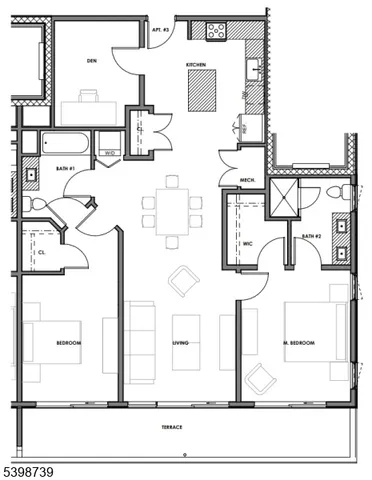 a black and white photo of a living room