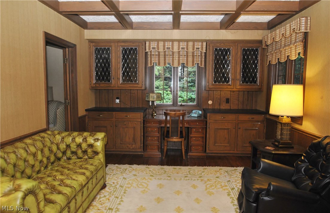 2250 Lancaster Road Akron, OH 44313 - Photo 11 of 35 Library/study has a secret passageway! Plus pegged wood floors, coffered ceiling & built-in cabinets.