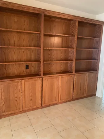 a view of a room with racks on the wall