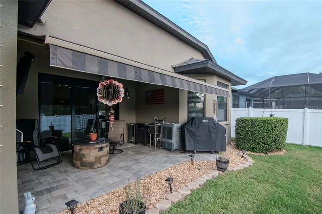 a view of balcony with furniture