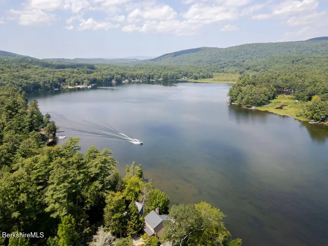 a view of a lake with a city