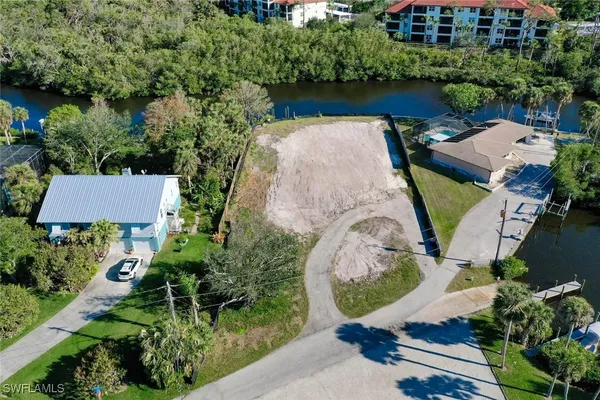 an aerial view of a house with a garden