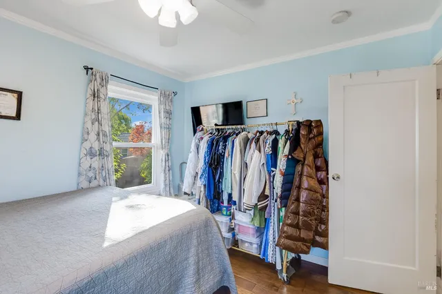 a living room with furniture a rug and a window