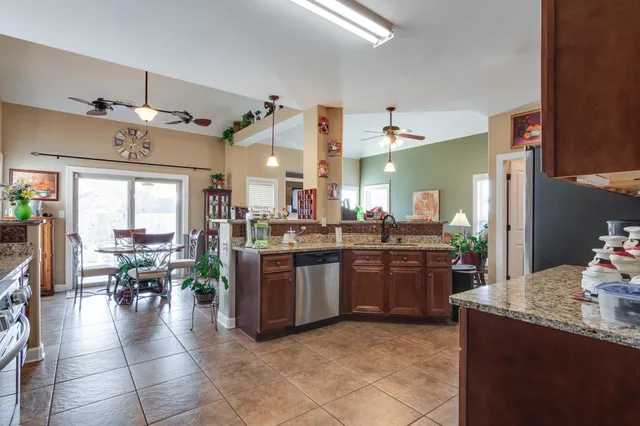 a kitchen with lots of counter top space