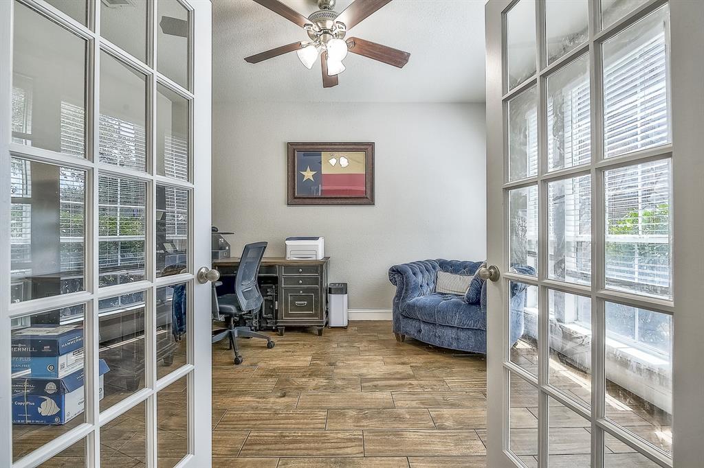 1109 Brandy Court Midlothian, TX 76065 - Photo 2 of 26 Home office with wood finished floors, plenty of natural light, and ceiling fan