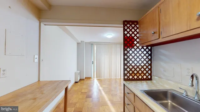 a view of a big room with closet and wooden floor